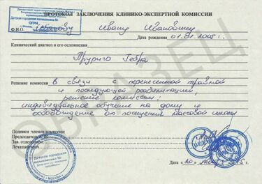 Справка о домашнем обучении